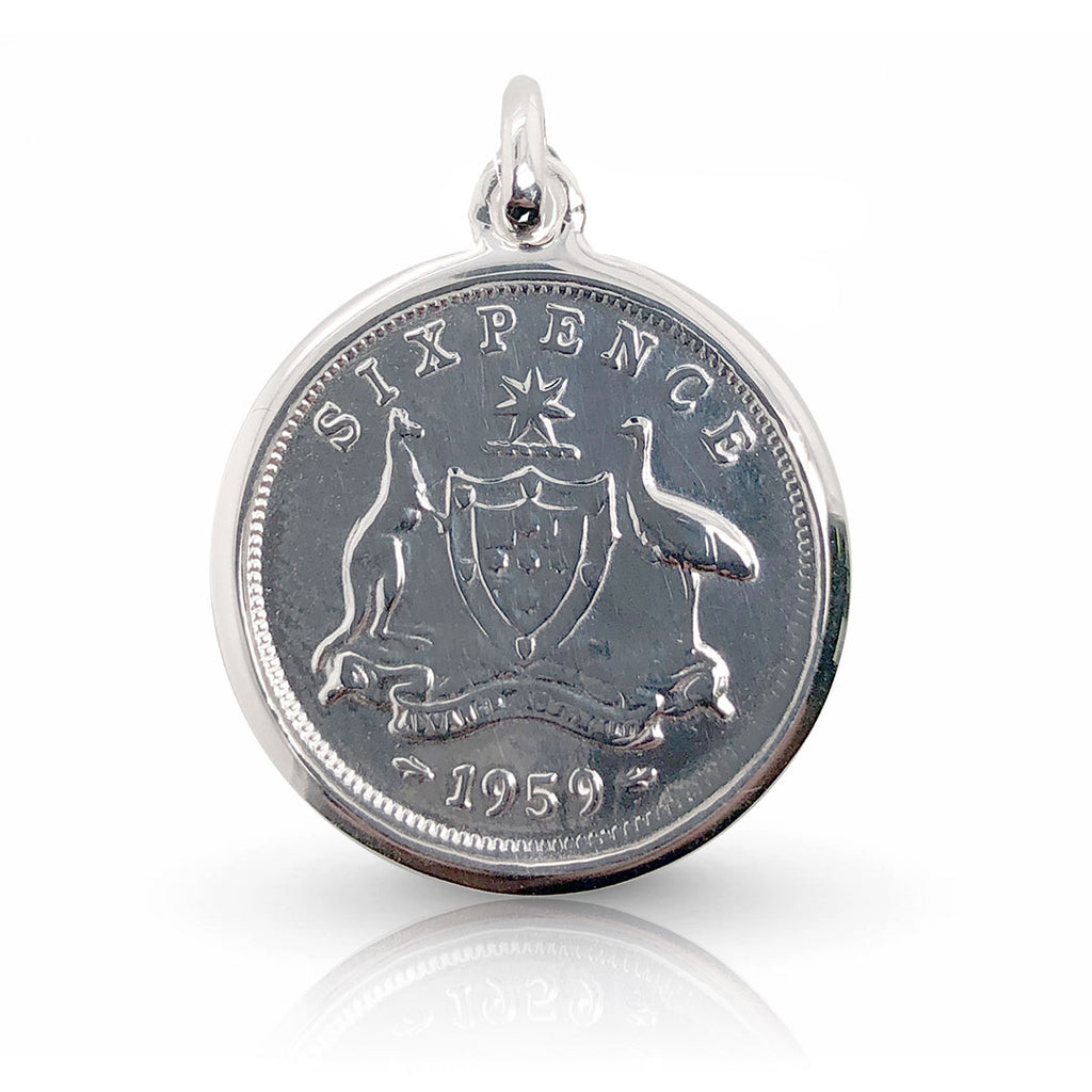 Australian Sixpence Coin Silver Pendant