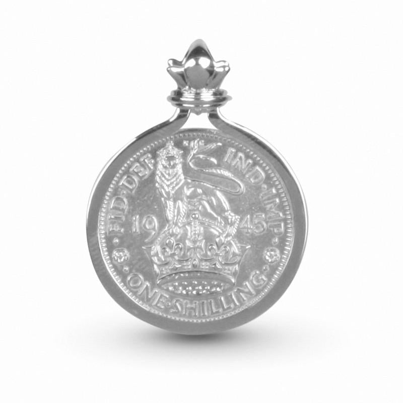 Restored British Empire New Style Lion Shilling Coin Pendant Set In Sterling Silver