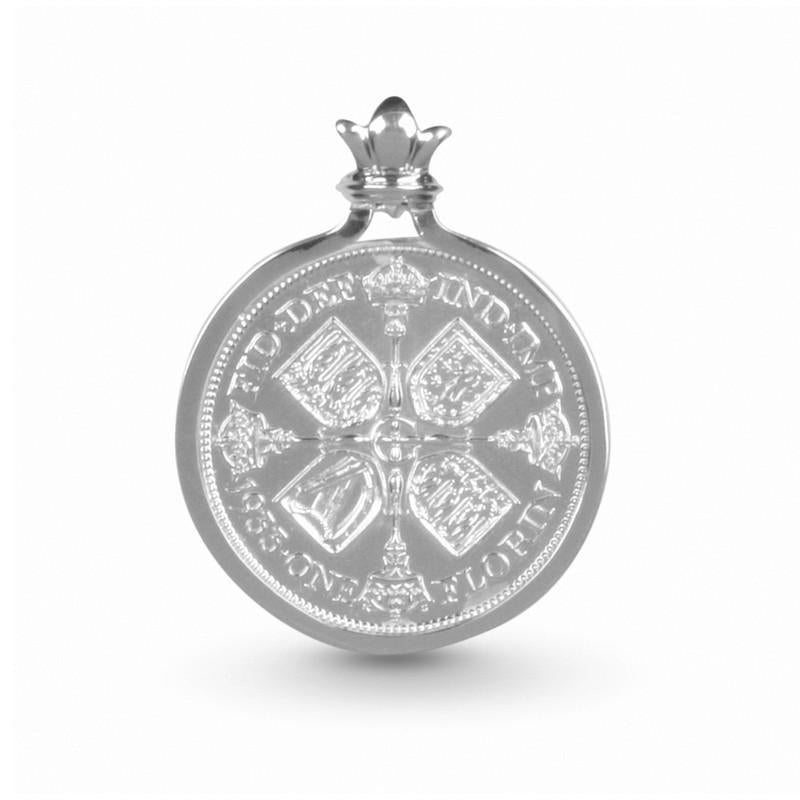 Restored British Empire Cruciform Shields Florin Coin Pendant Set In Sterling Silver