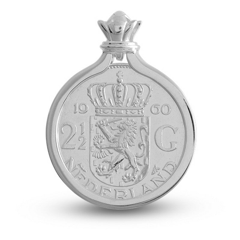 Netherlands 2.5 Gulden Coat of Arms Pendant Set In Sterling Silver