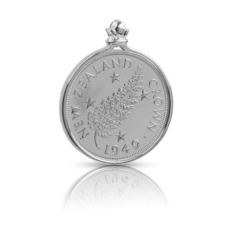 New Zealand Crown Coin Pendant Set in Sterling Silver