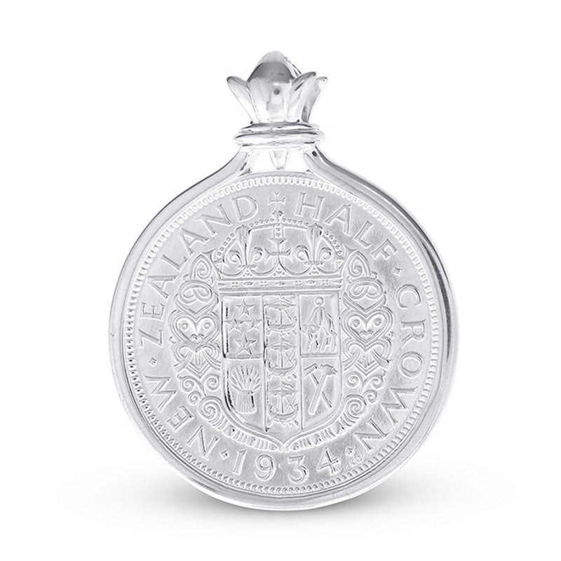 New Zealand Half Crown Coin Pendant Set in Sterling Silver