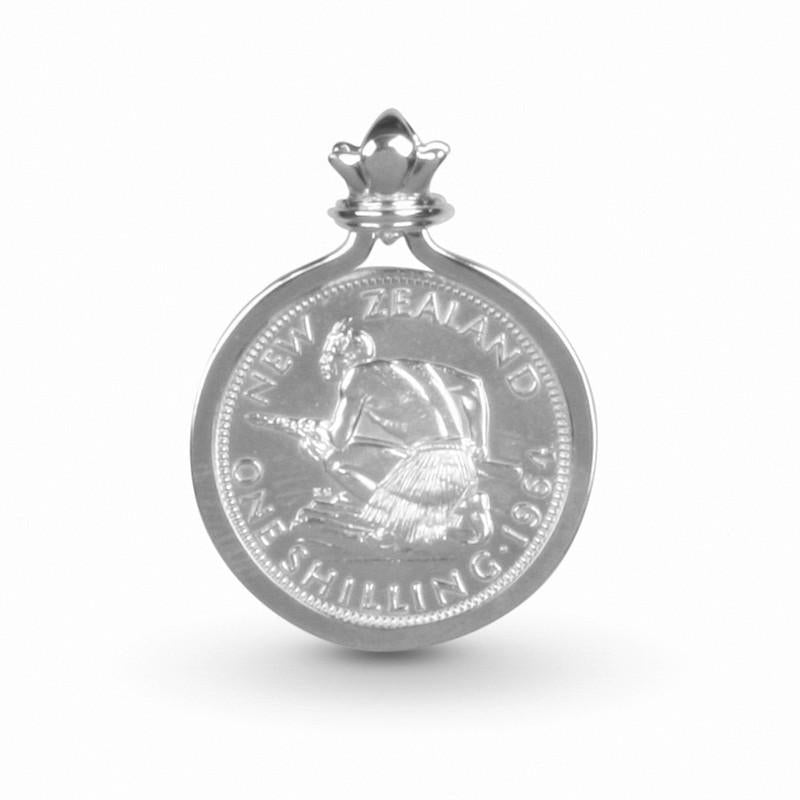 New Zealand Shilling Coin Pendant Set in Sterling Silver