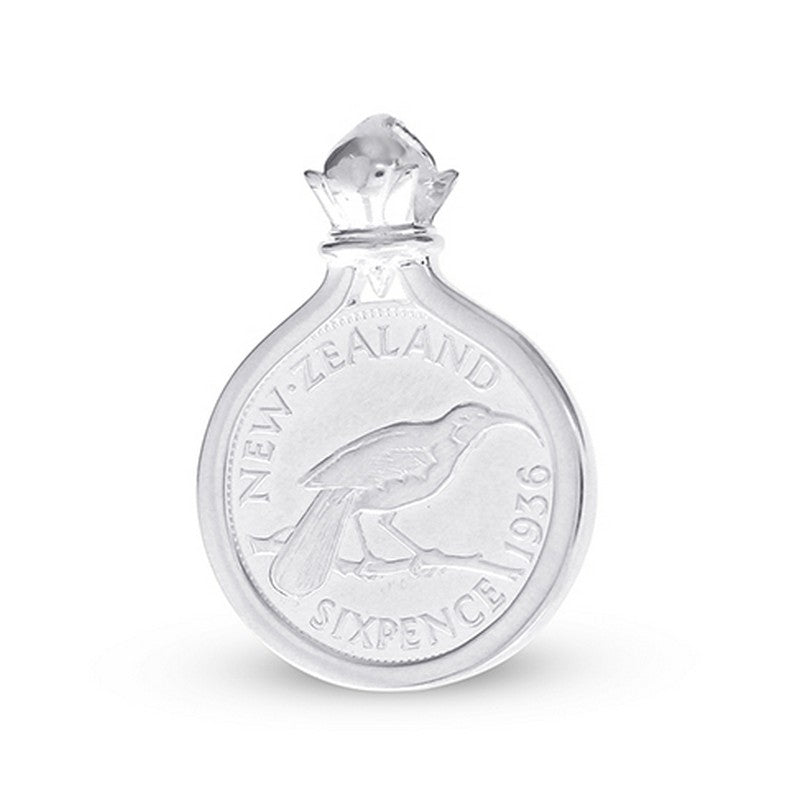 New Zealand Sixpence Coin Pendant Set in Sterling Silver