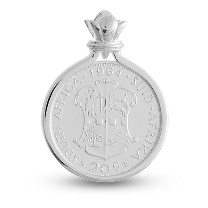 South Africa 20 Cent Coin Set in Sterling Silver Pendant