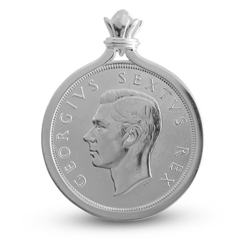 South Africa Springbok Design Five Shilling Coin Set in Sterling Silver Pendant