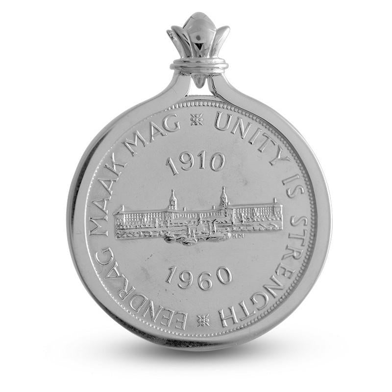 South Africa 5 Shillings 50 Year Union Design Coin Set in Sterling Silver Pendant