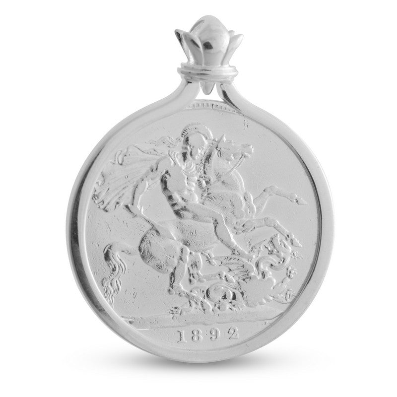 Restored British Empire Saint George Crown Coin Pendant Set In Sterling Silver